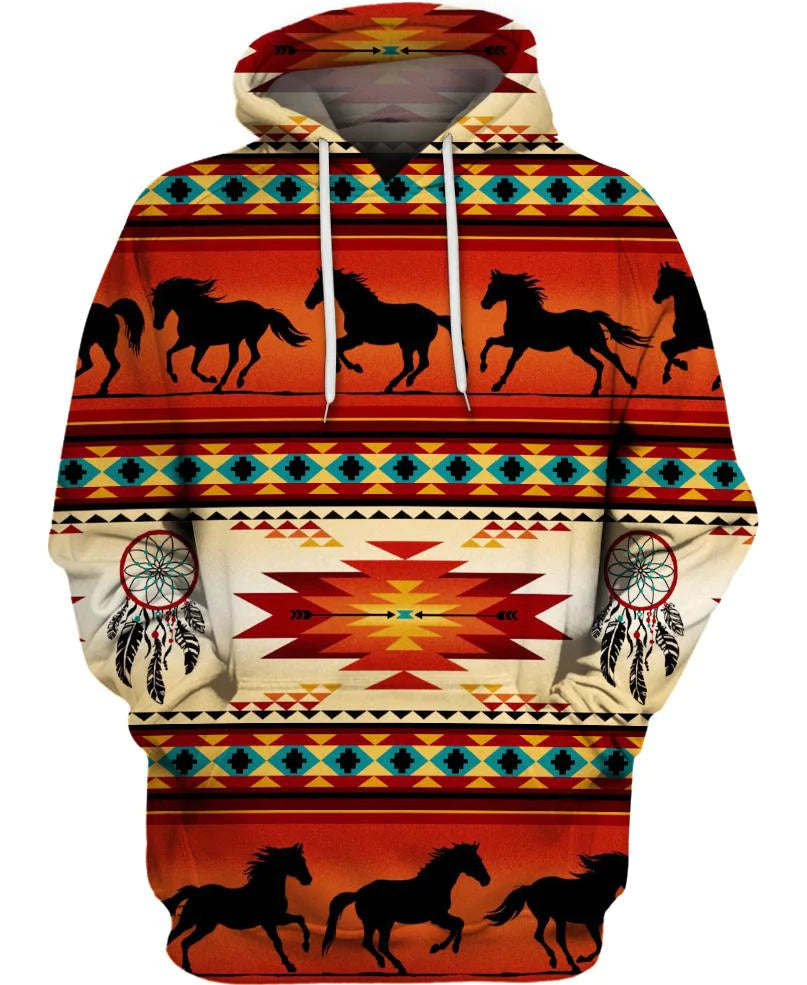 Native American Red Horses Motif