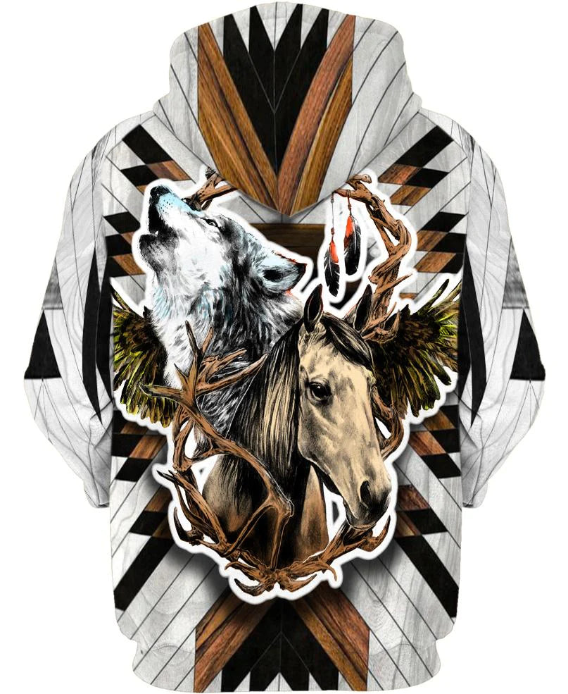 Native American Wolf And Horse