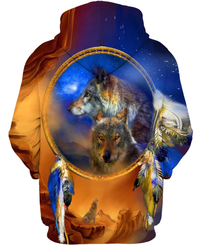 Native American Wolves Couple On Desert
