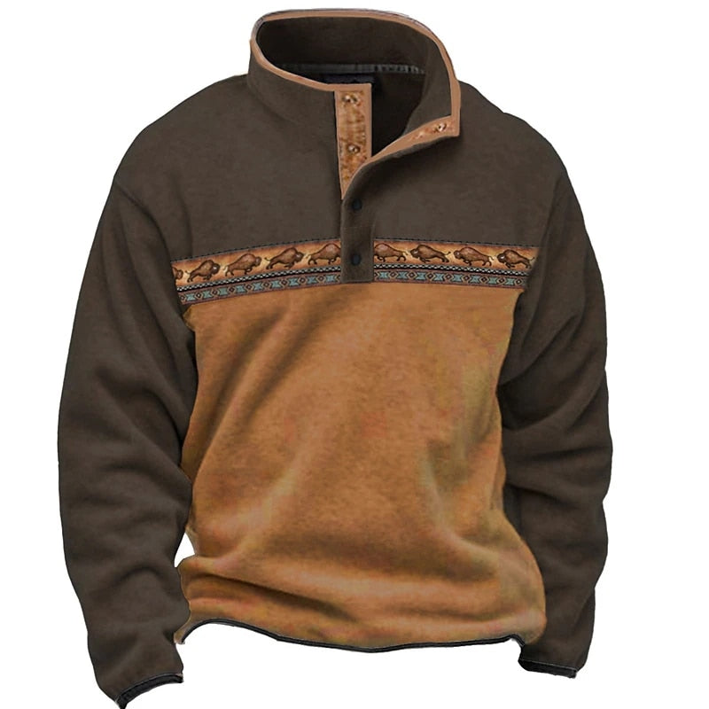 Aztec Cowboy with Buffalo Button Autumn Sweatshirt