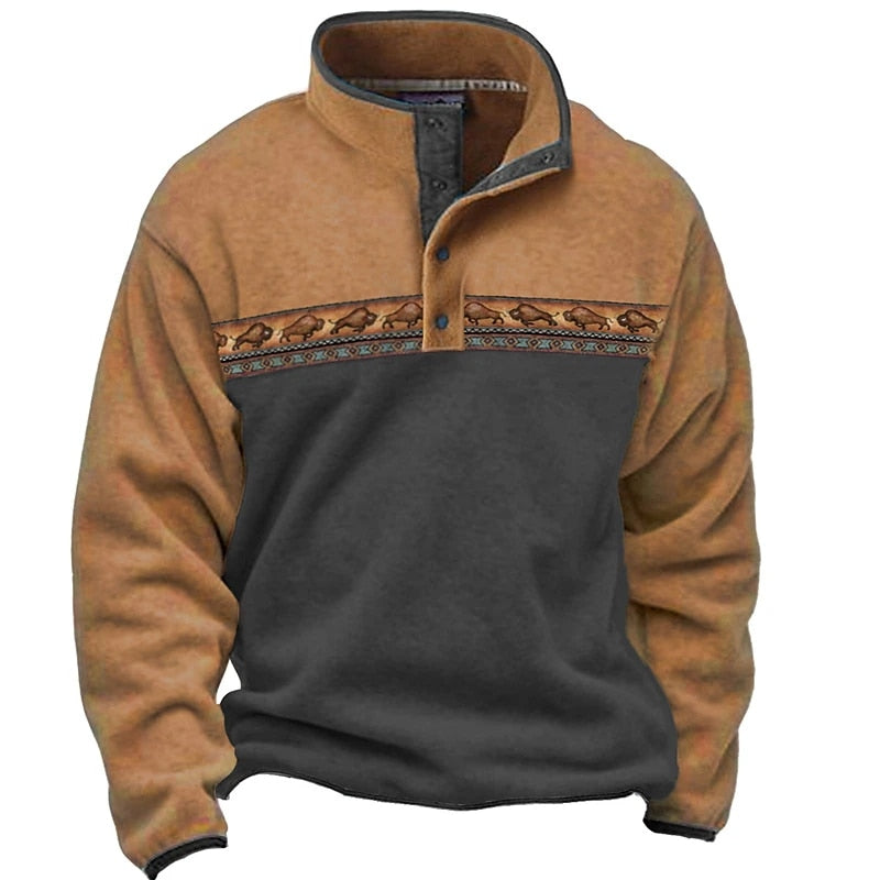 Aztec Cowboy with Buffalo Button Autumn Sweatshirt