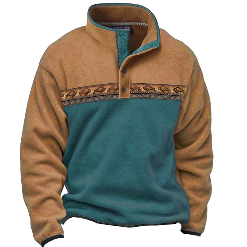 Aztec Cowboy with Buffalo Button Autumn Sweatshirt