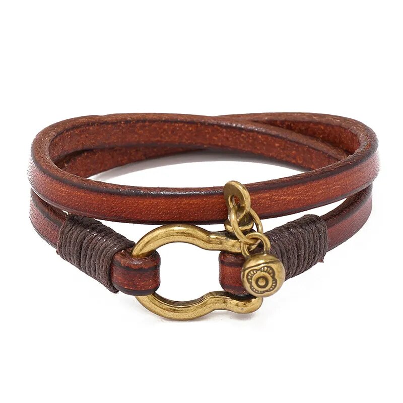 Horse Shoe Two Loop Leather Bracelet