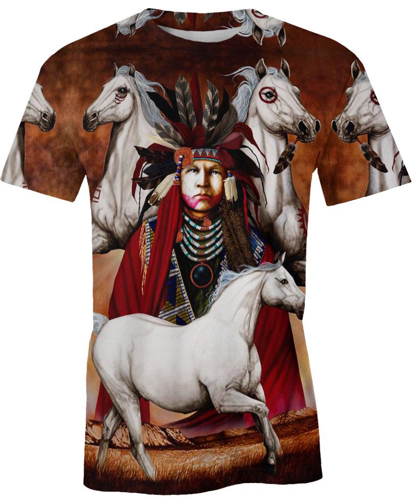 Native American Indian Chief And White Horses
