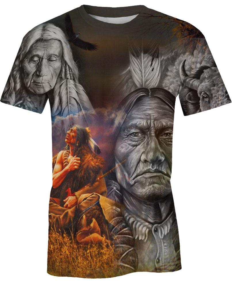Native American Gray Old Indian Chief & Buffalo