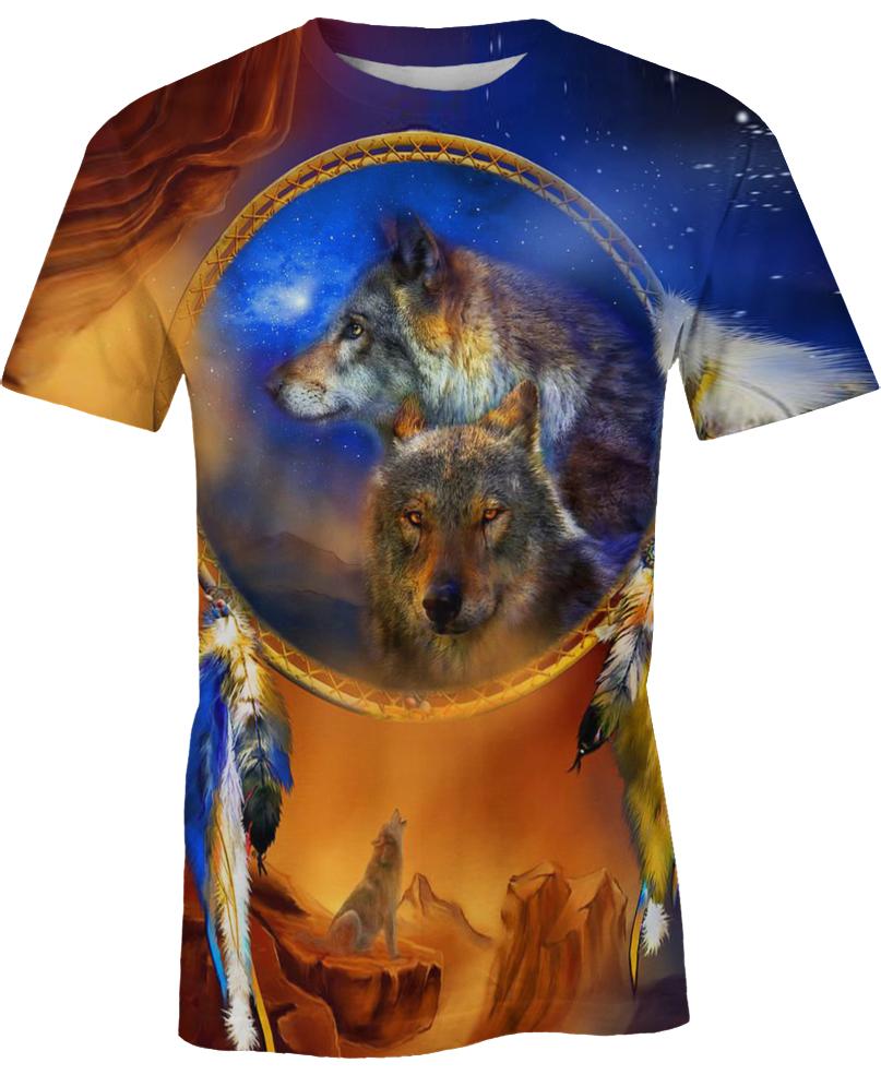 Native American Wolves Couple On Desert