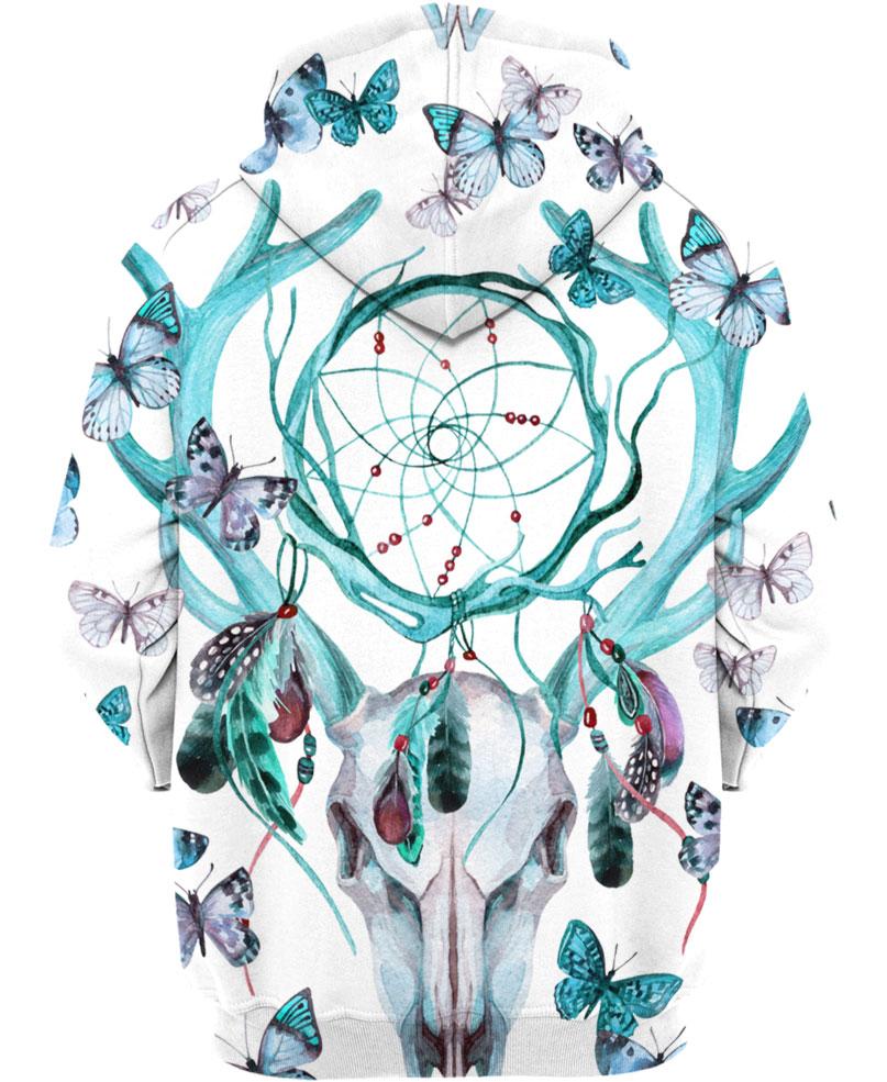 Native American Green Deer Skull Butterfly