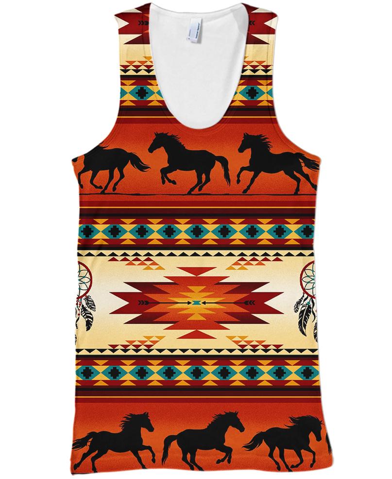 Native American Red Horses Motif