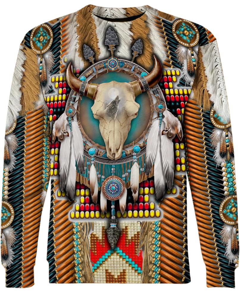 Native American Brown Blue Skull