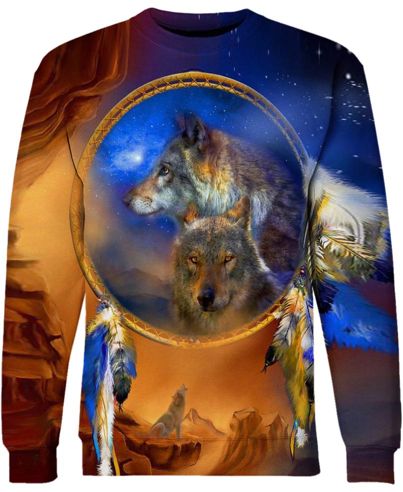 Native American Wolves Couple On Desert