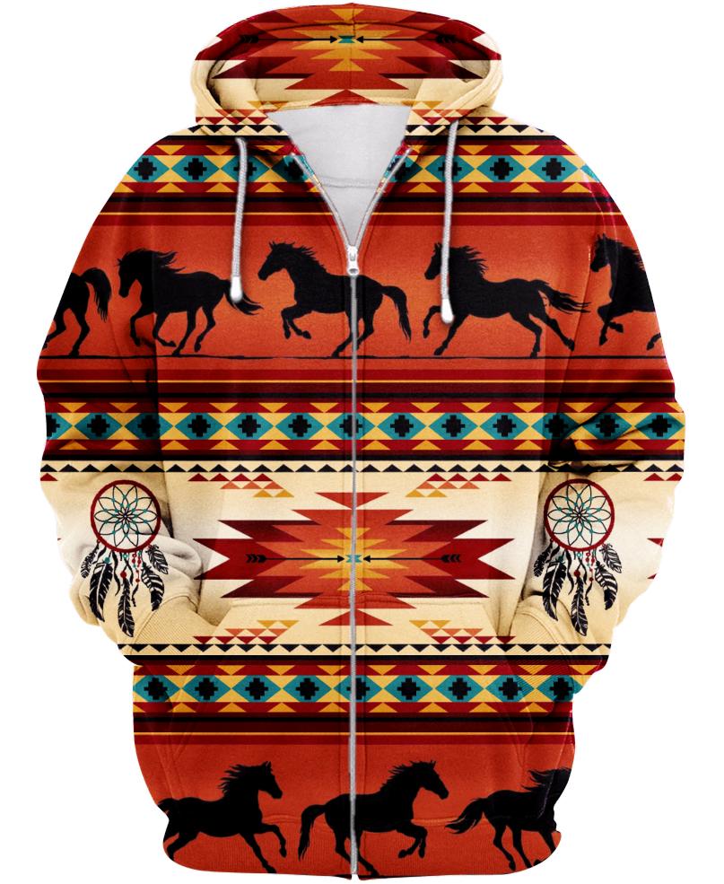 Native American Red Horses Motif