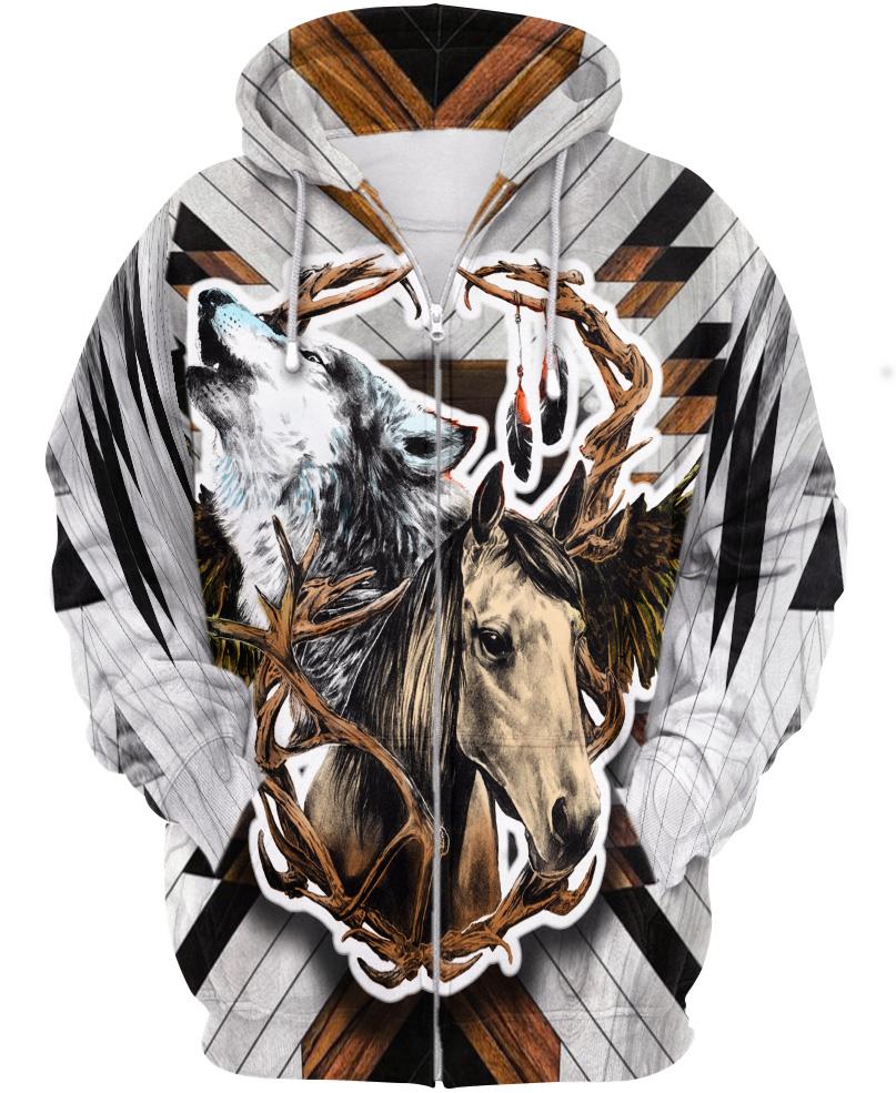 Native American Wolf And Horse