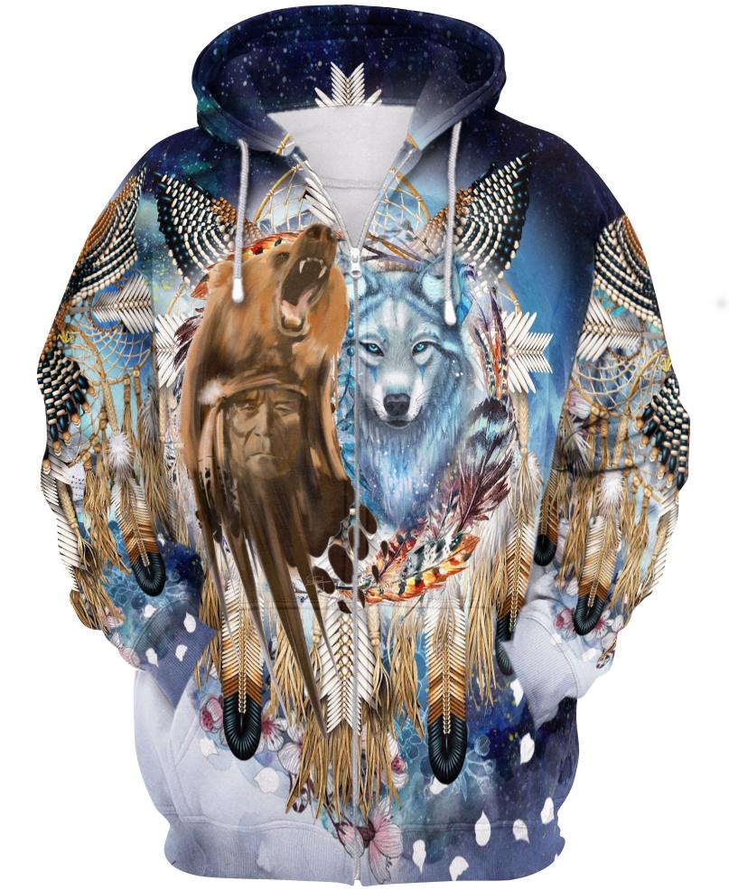 Native American Blue Wolf & Brown Wolf