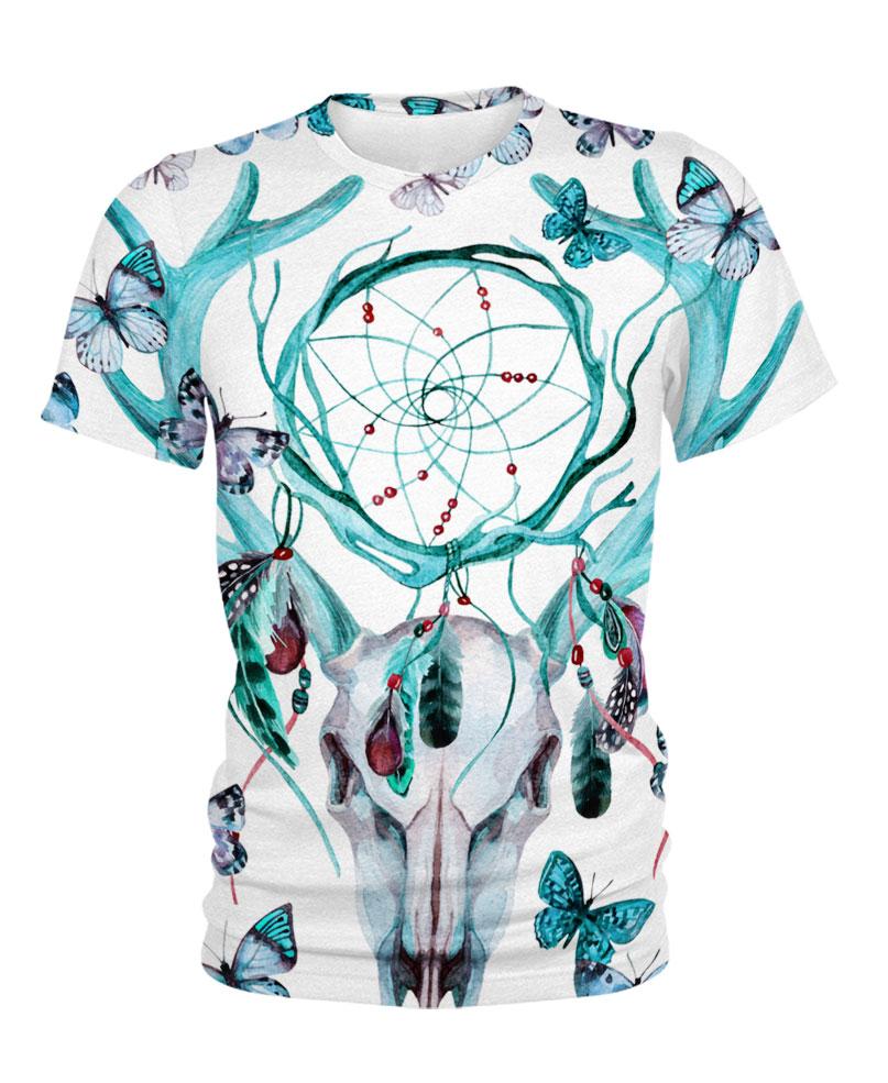 Native American Green Deer Skull Butterfly