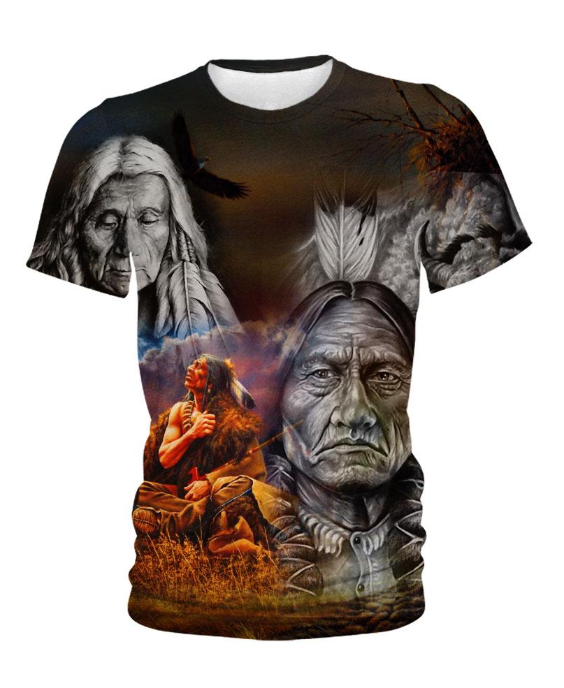 Native American Gray Old Indian Chief & Buffalo
