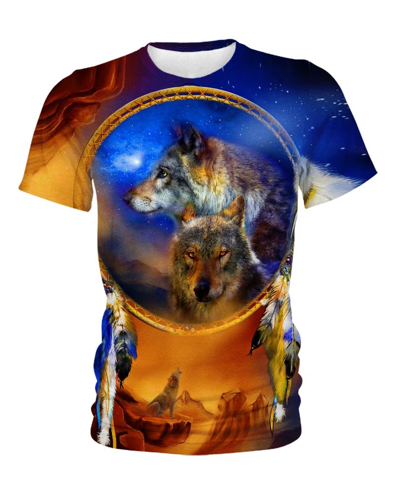 Native American Wolves Couple On Desert