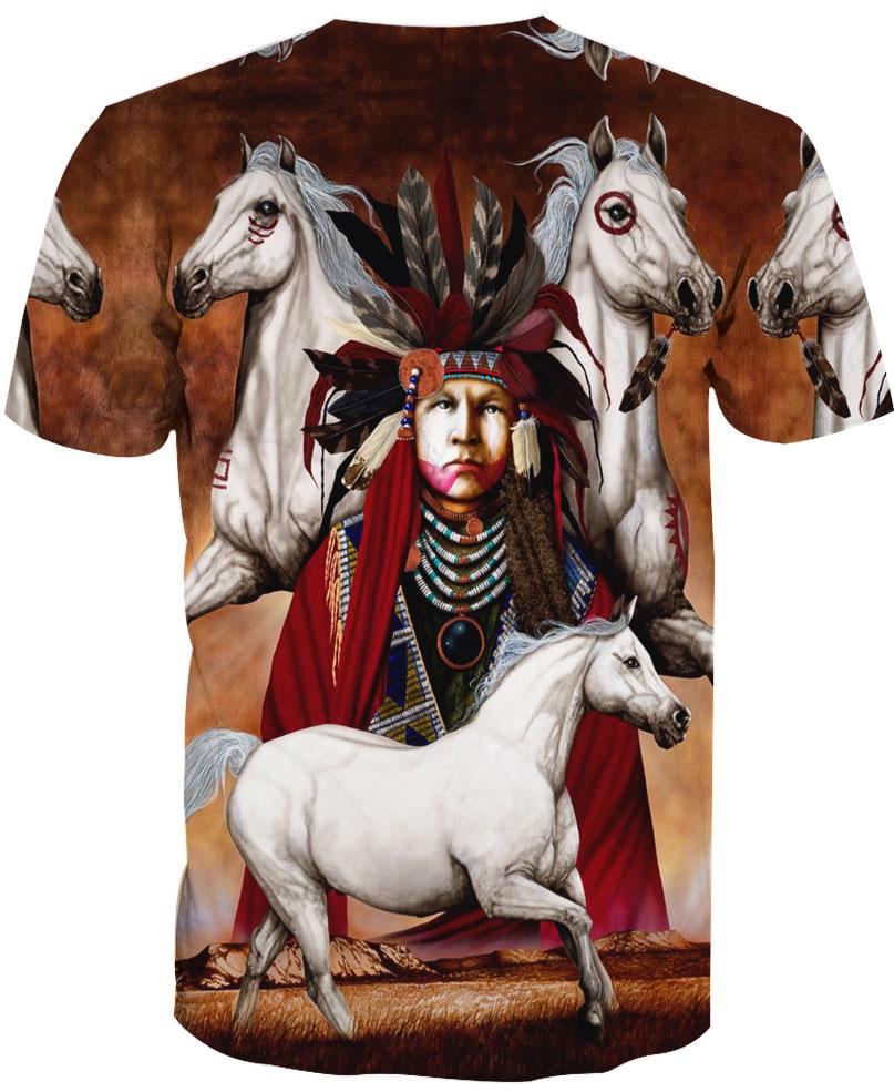Native American Indian Chief And White Horses