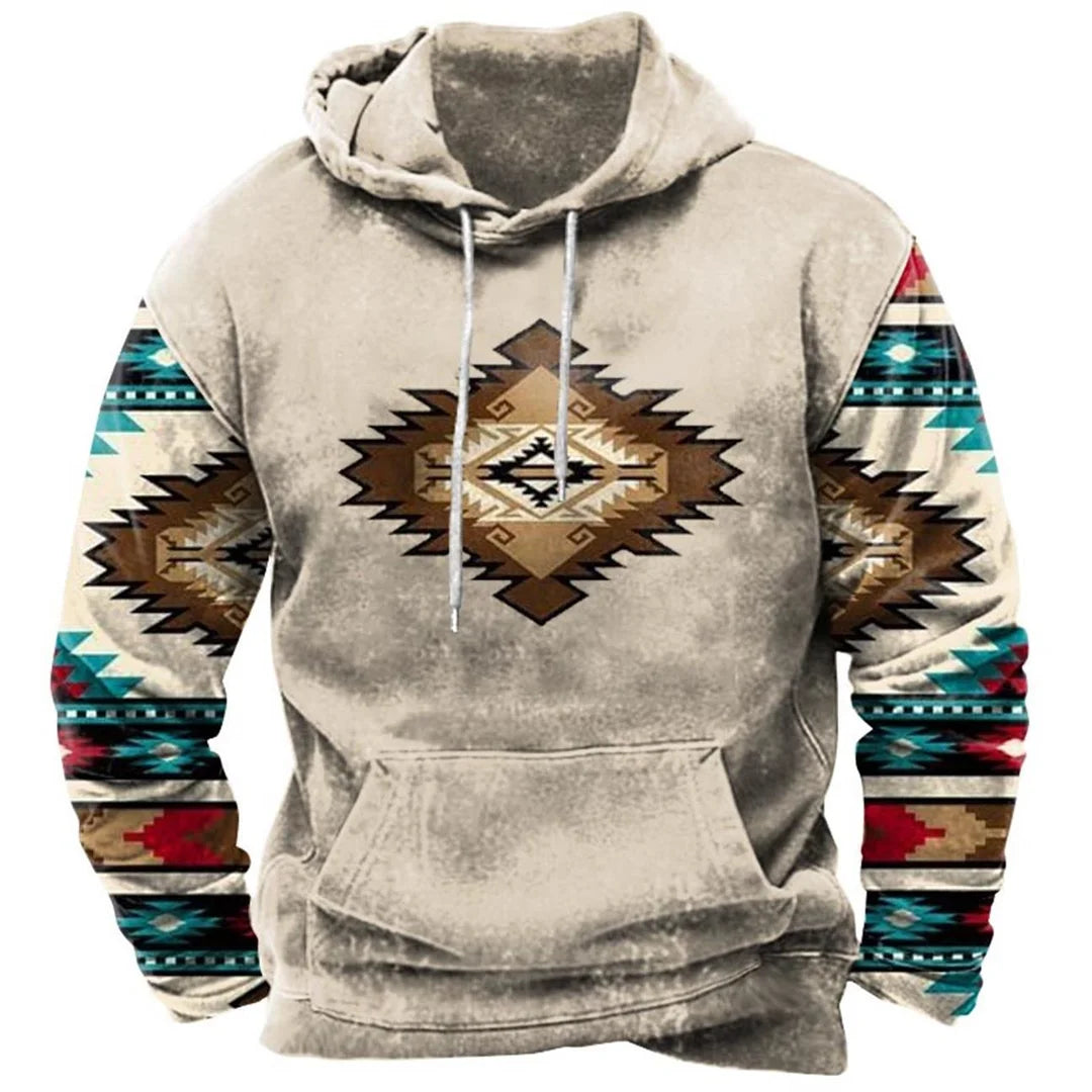 Men's Vintage Ethnic Geometric Print Hoodie