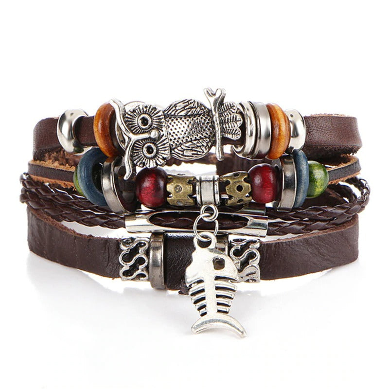 Vintage Multi Layer Braided Charm Bracelet