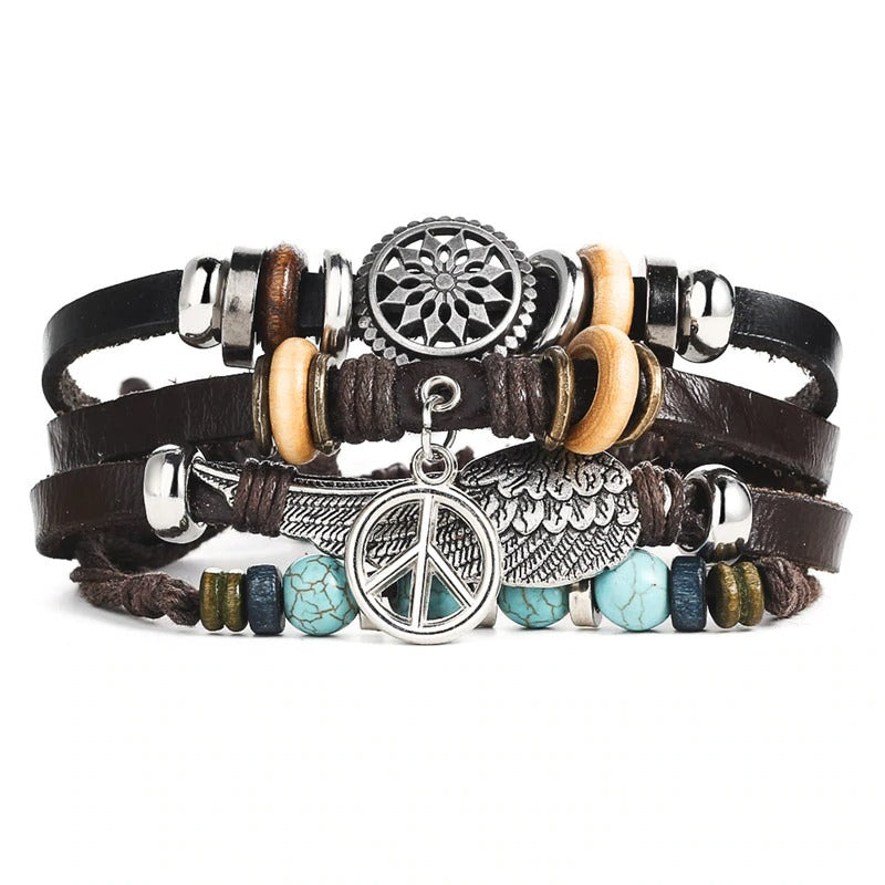 Vintage Multi Layer Braided Charm Bracelet