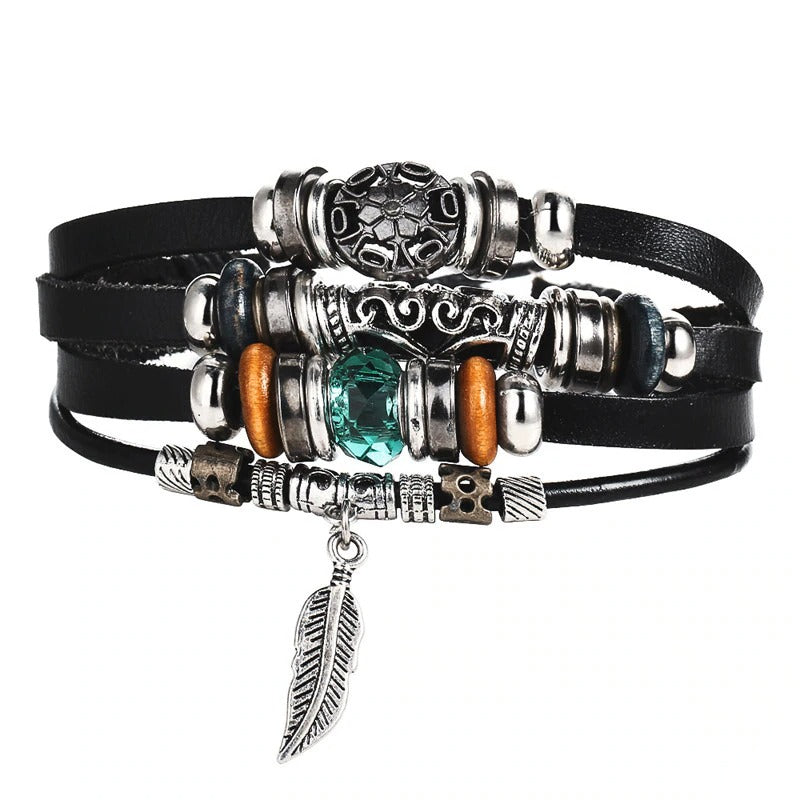 Vintage Multi Layer Braided Charm Bracelet