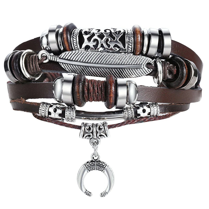 Vintage Multi Layer Braided Charm Bracelet