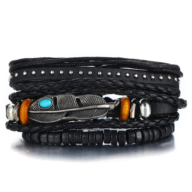 Vintage Multi Layer Braided Charm Bracelet