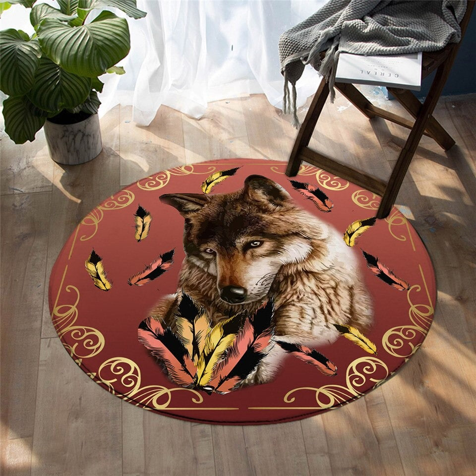 The Wolf & The Feathers Round Carpet