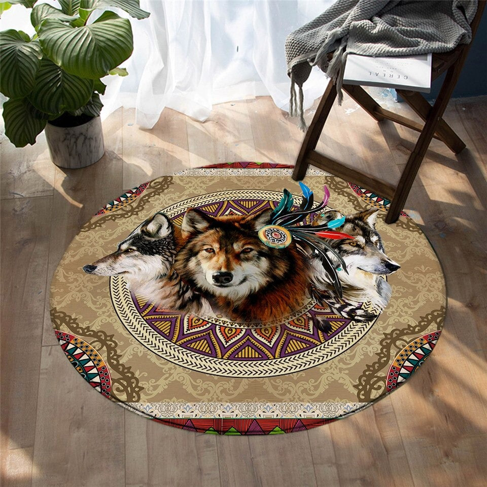 Three Precious Wolves Round Carpet