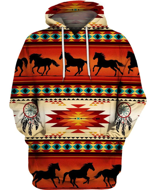 Native American Red Horses Motif