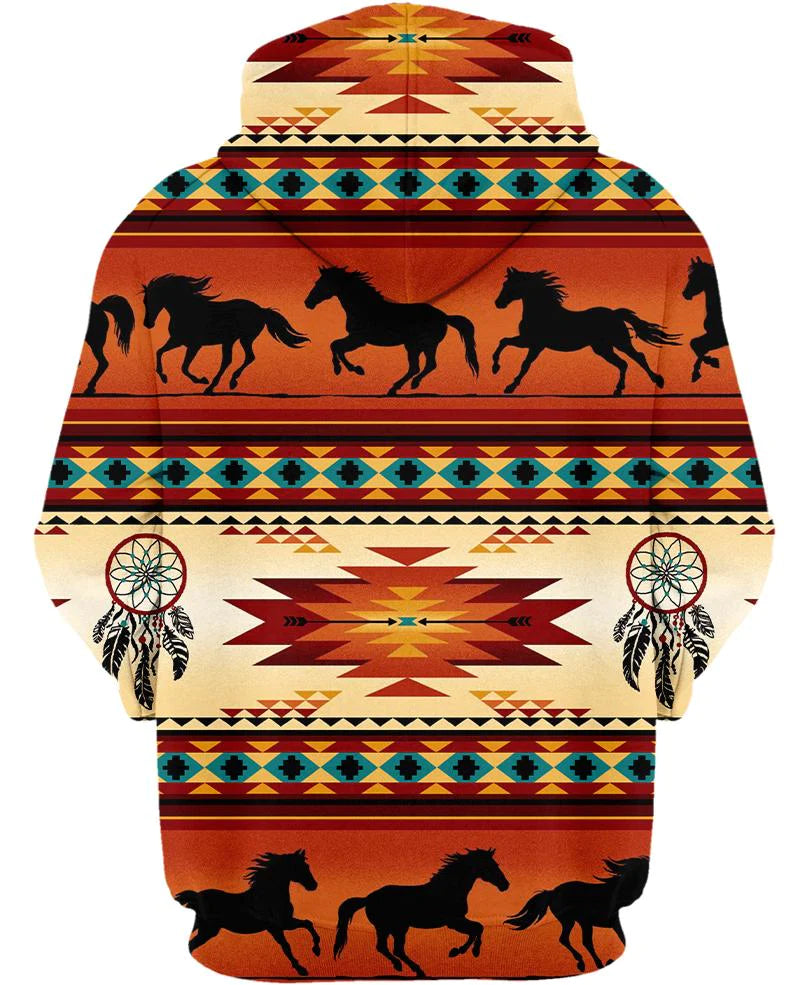 Native American Red Horses Motif