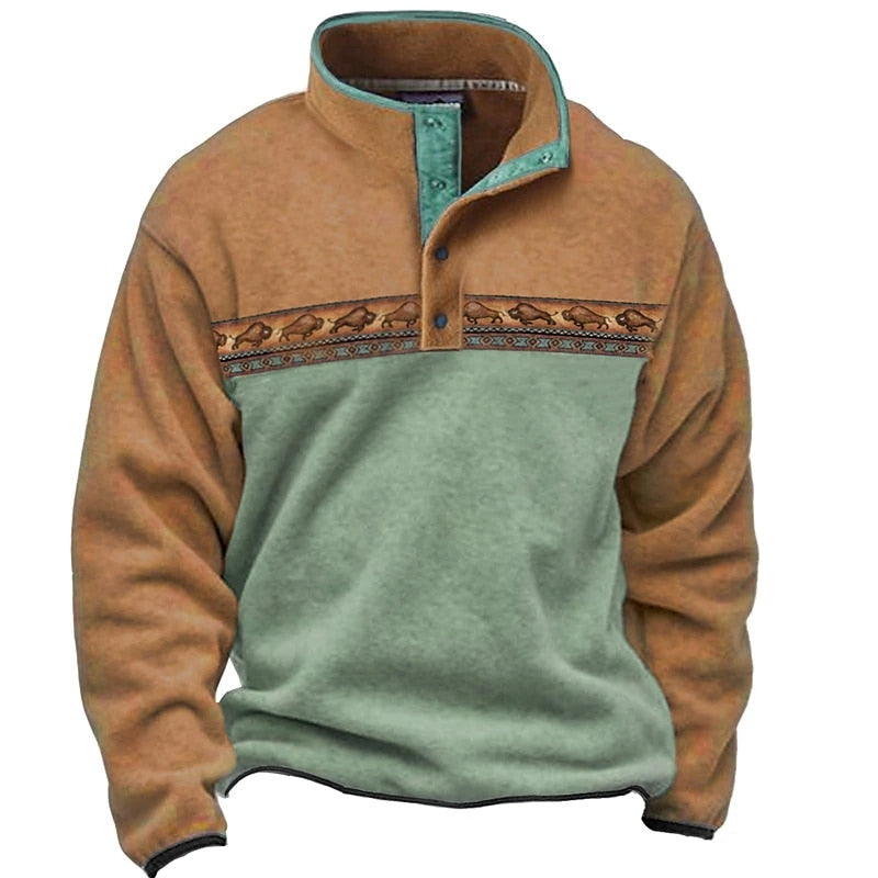 Aztec Cowboy with Buffalo Button Autumn Sweatshirt