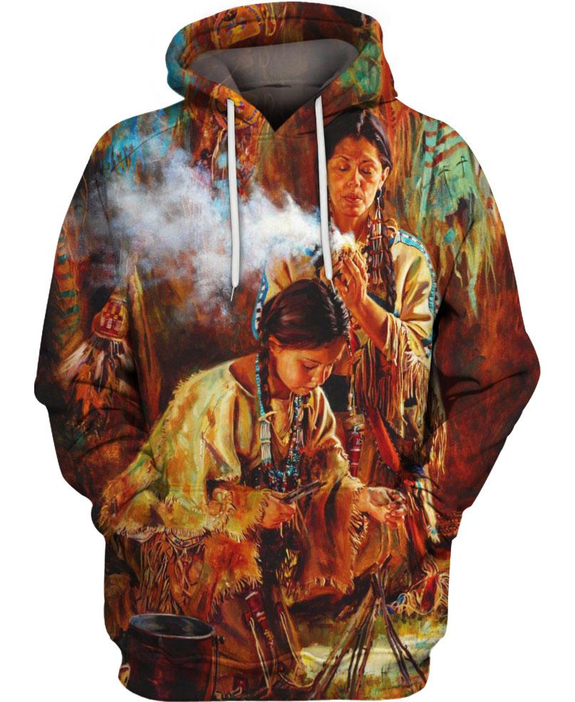 Native American Indian Chief Mother & Daughter