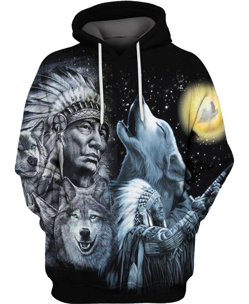 Native American Indian Chief With Wolves