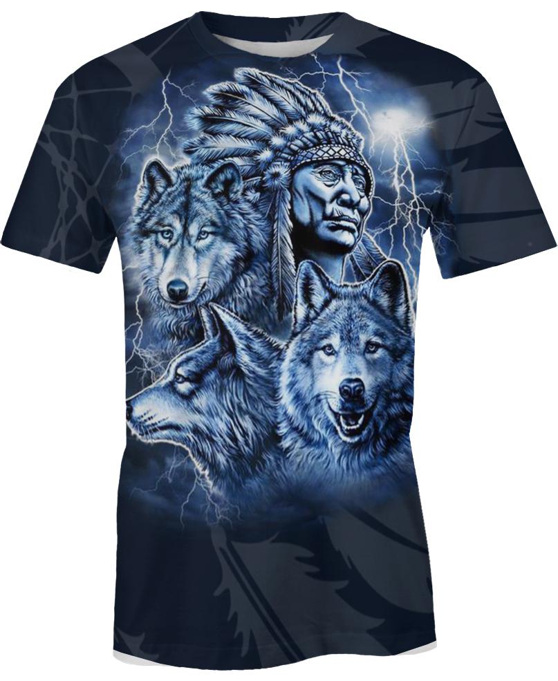 Native American Blue Indian Chief & Wolves