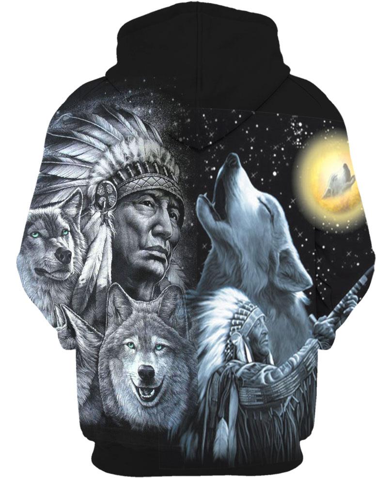 Native American Indian Chief With Wolves