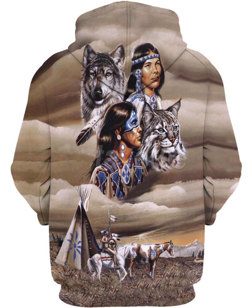 Native American Leader & Wolves