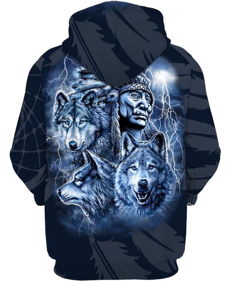Native American Blue Indian Chief & Wolves