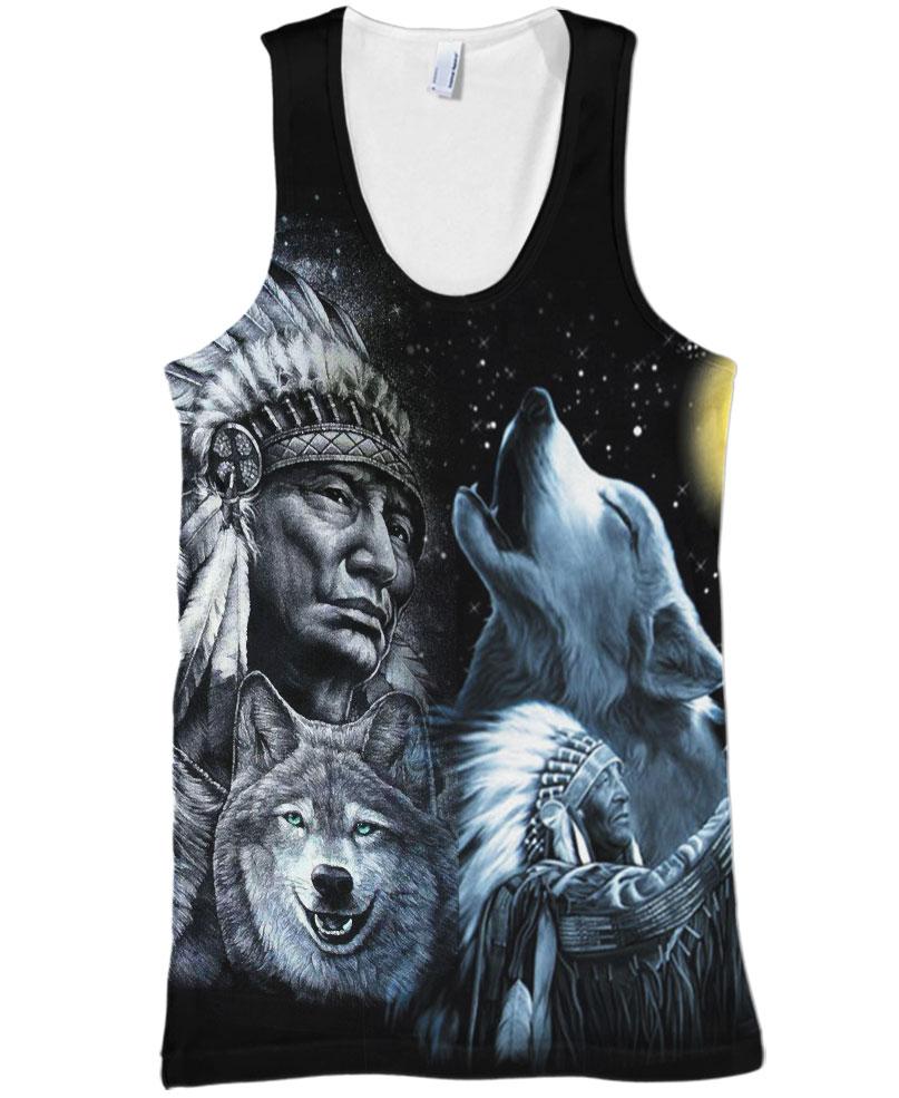 Native American Indian Chief With Wolves