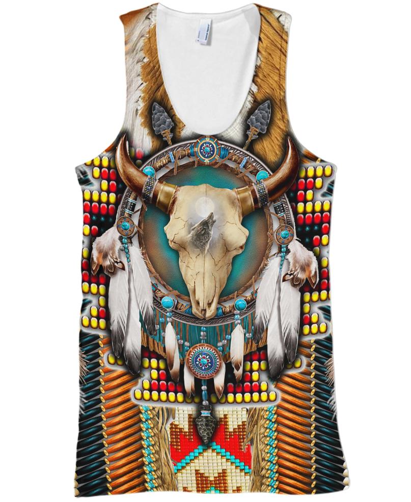 Native American Brown Blue Skull