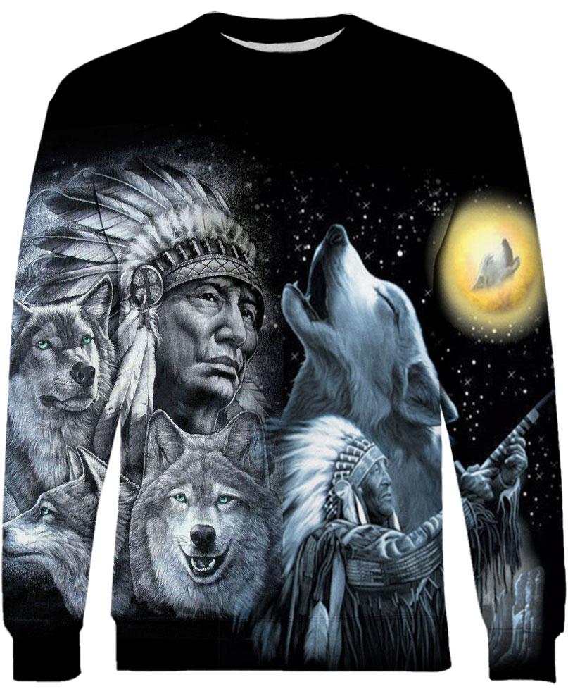Native American Indian Chief With Wolves