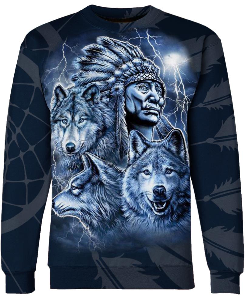 Native American Blue Indian Chief & Wolves