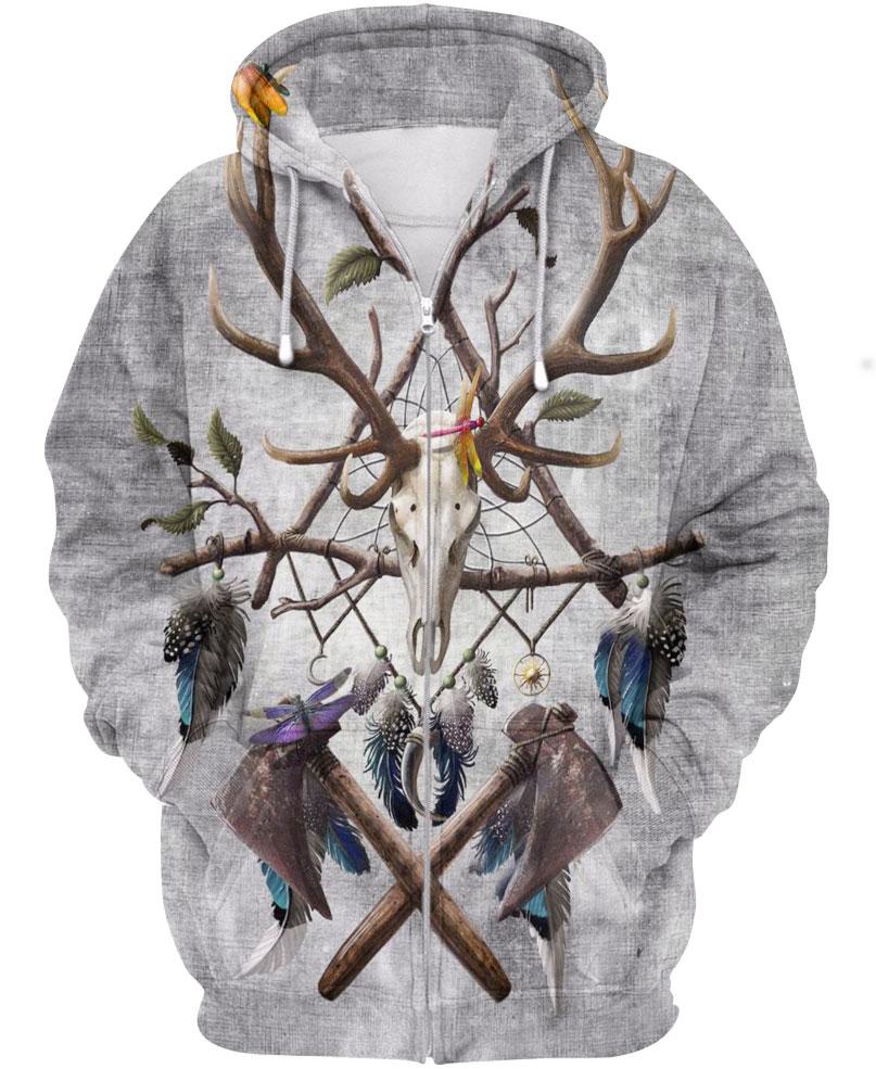 Native American Deer Skull Poleax
