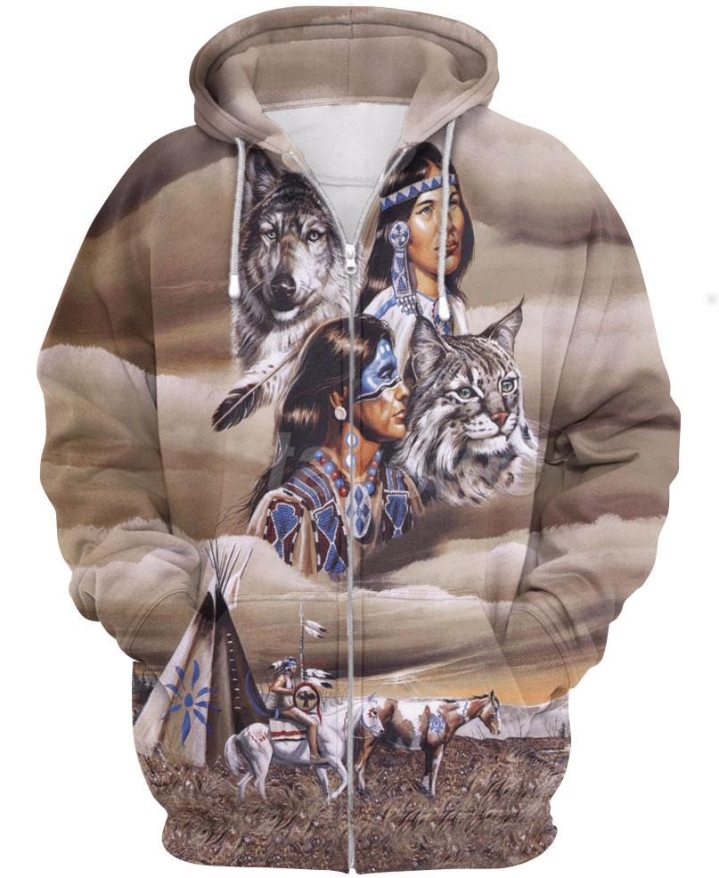 Native American Leader & Wolves