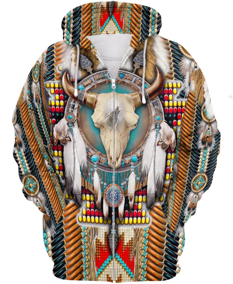 Native American Brown Blue Skull