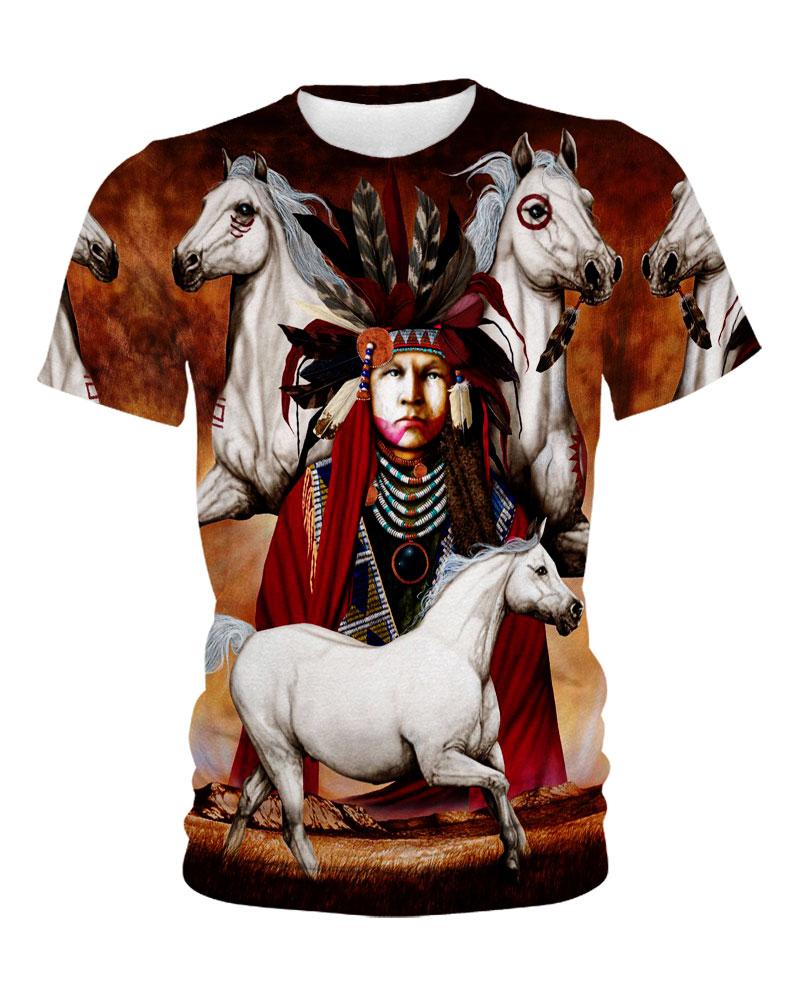 Native American Indian Chief And White Horses