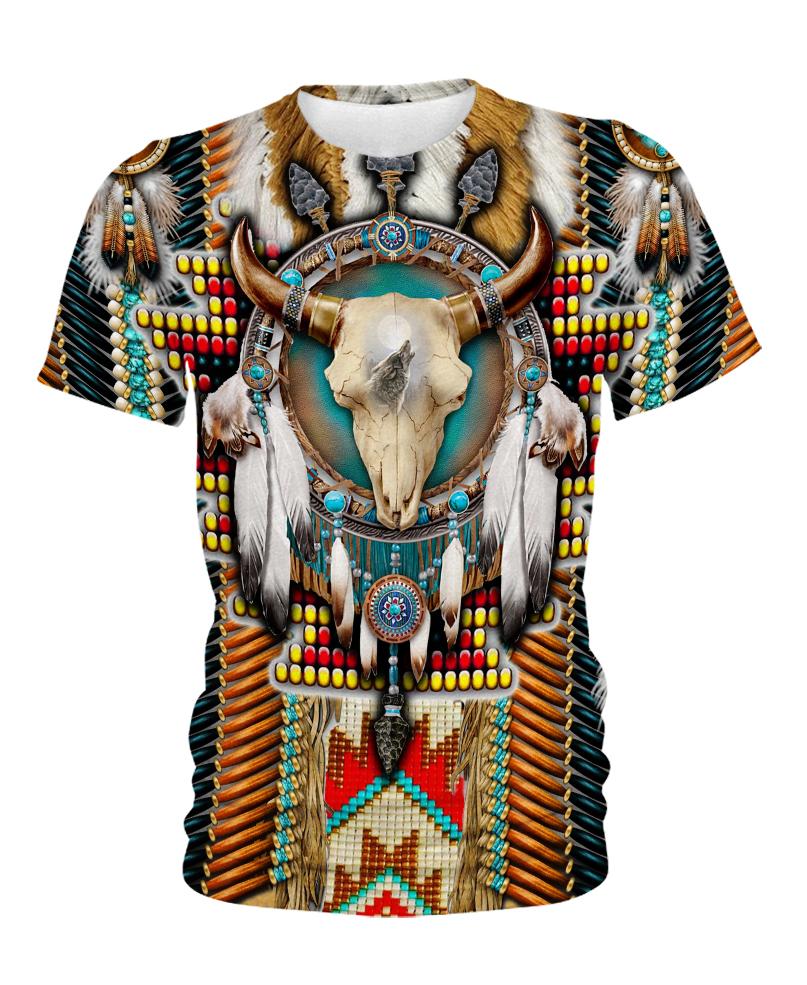 Native American Brown Blue Skull