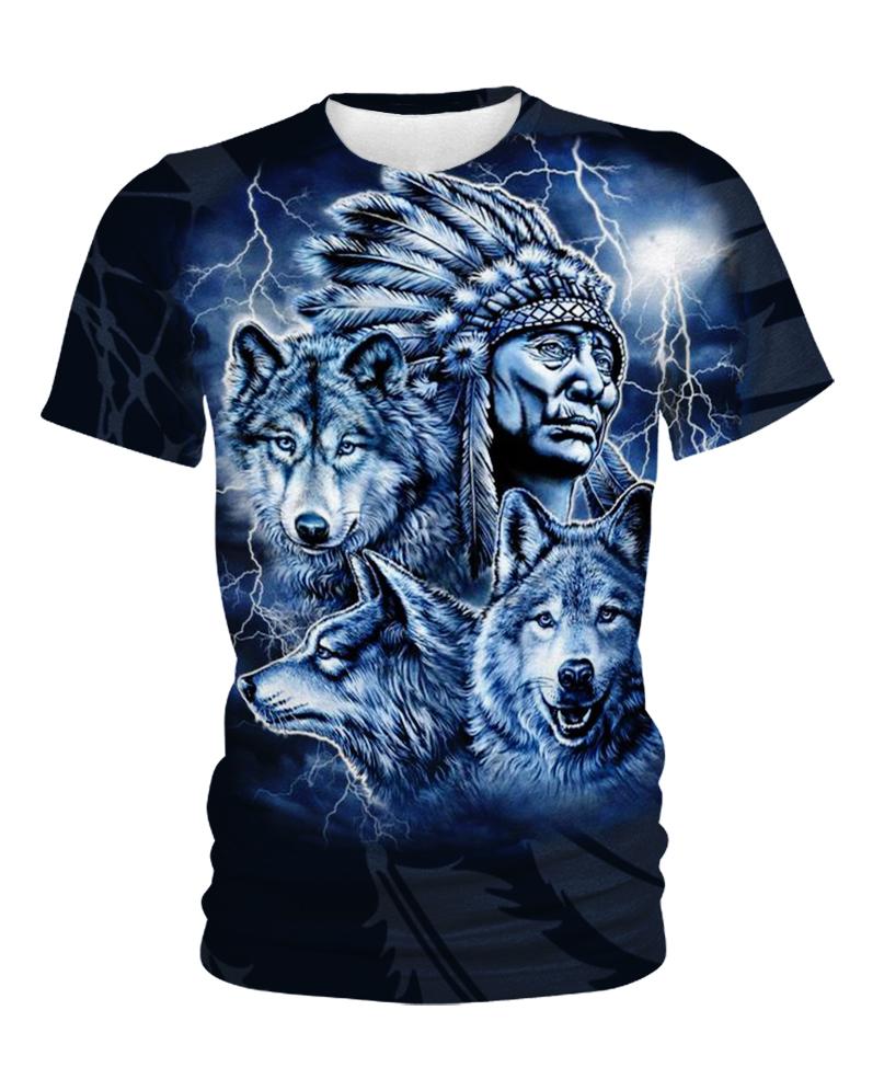Native American Blue Indian Chief & Wolves