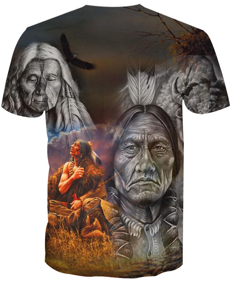 Native American Gray Old Indian Chief & Buffalo