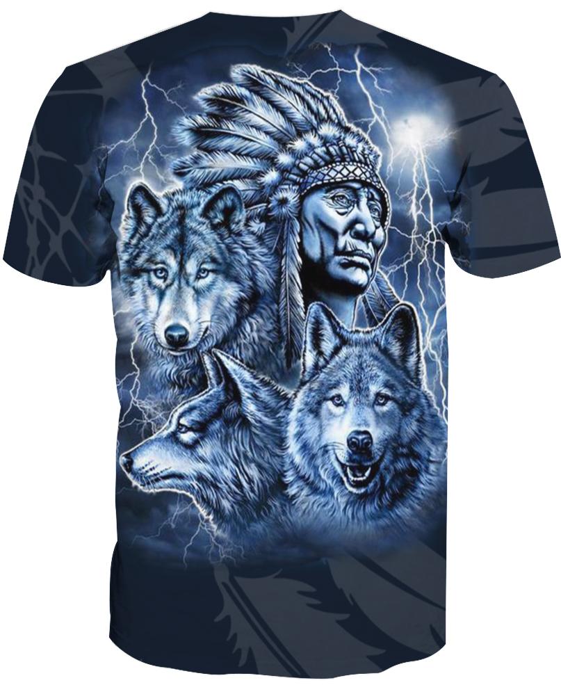 Native American Blue Indian Chief & Wolves